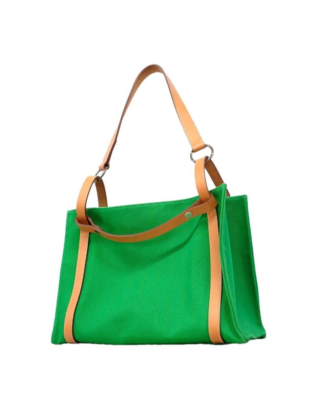 Hermes Shoulder Bag Cavalicol Toile Chevron Green Silver